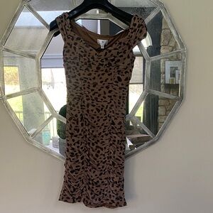 Socialite Brown & Black Animal Print Ruched Midi Dress